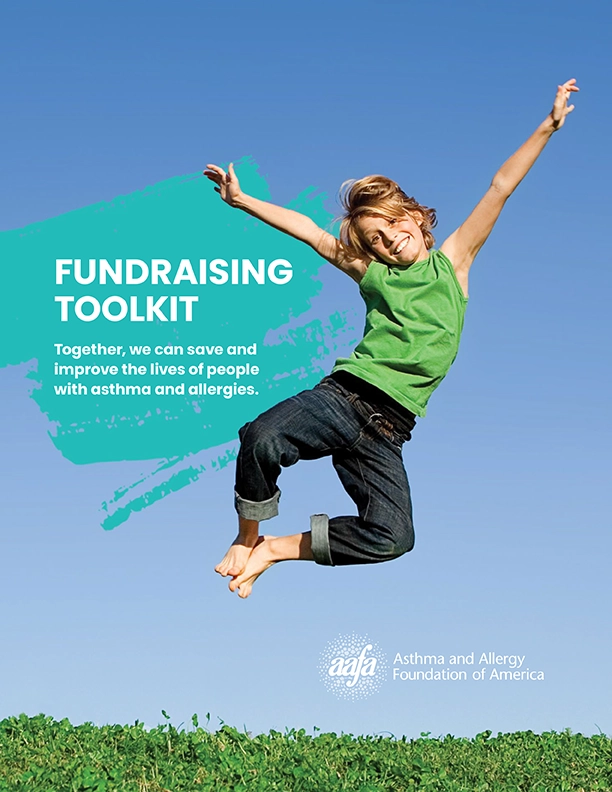Jumping child outdoors with the text Fundraising Toolkit