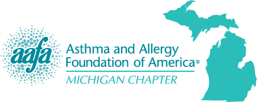 Map of Michigan and text Asthma and Allergy Foundation of America Michigan Chapter