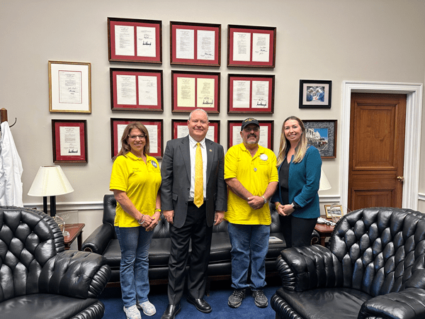 Angel Mueller, Rep. Larry Bucshon (IN-8), George Mueller, Jenna Riemenschneider meet to discuss expanded access to epinephrine through Dillon's Law