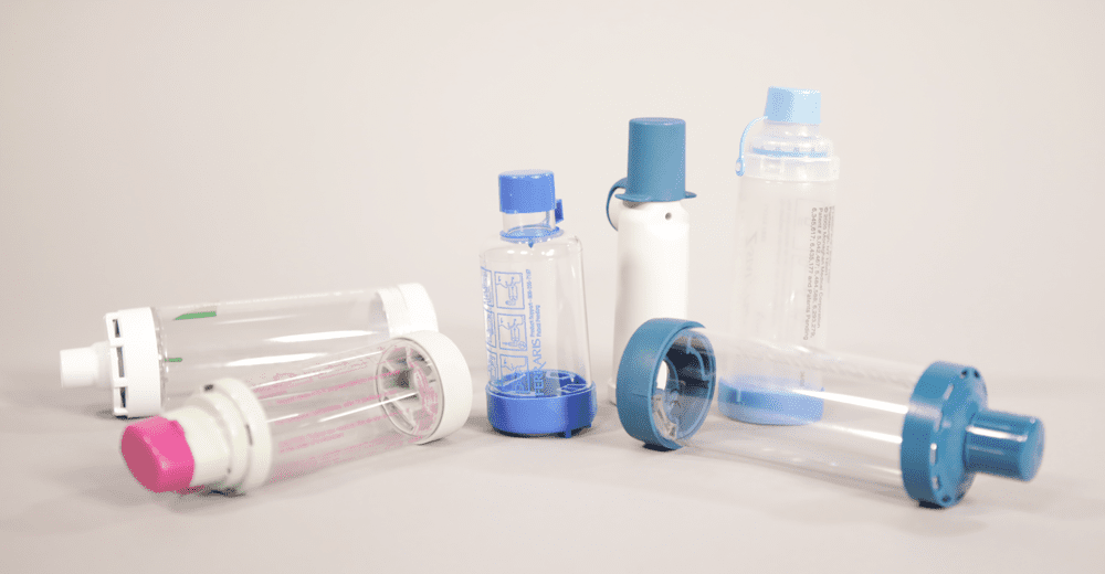 Spacers and valved holding chambers to use with asthma inhalers