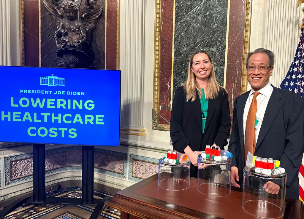 Jenna Riemenschneider, AAFA Senior Director of Policy and Advocacy, and Kenneth Mendez, AAFA President and CEO, attended the White House briefing on health care costs and asthma inhaler pricing.